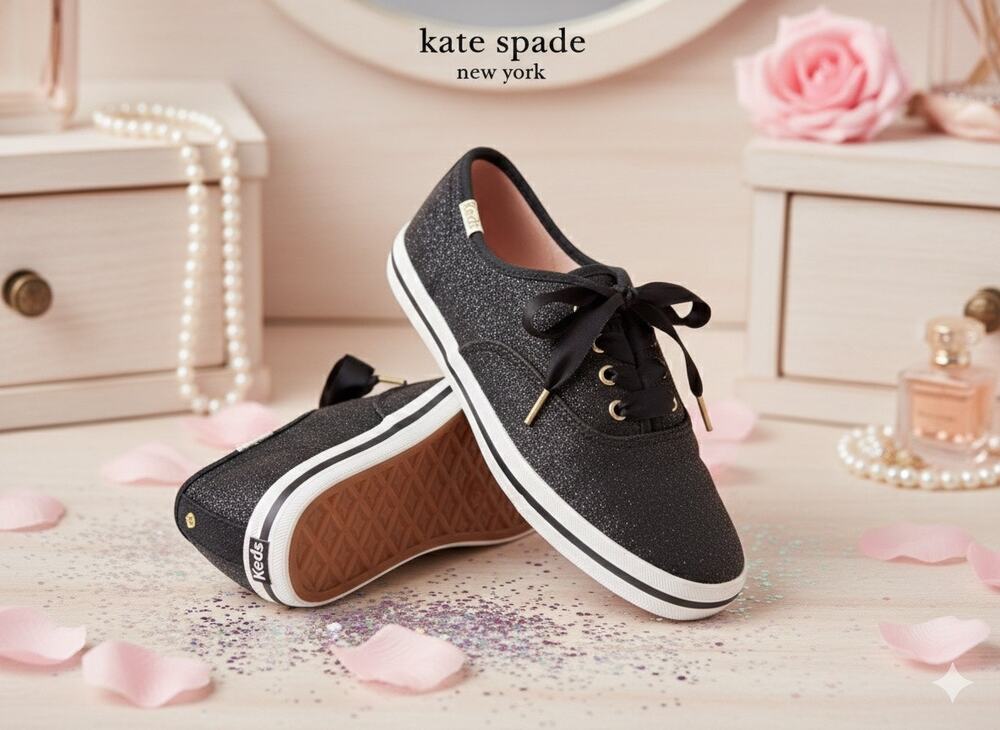 Kate Spade x Keds Champion Glitter Sneakers - Black